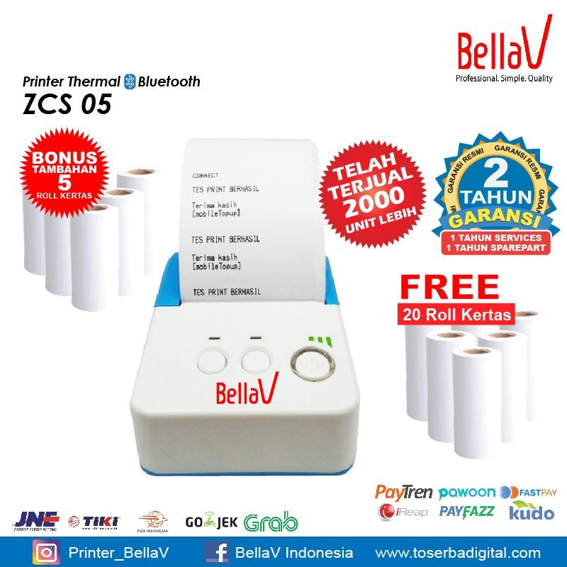 Printer Thermal Bluetooth ZCS 05 Plus Kertas 20 Roll