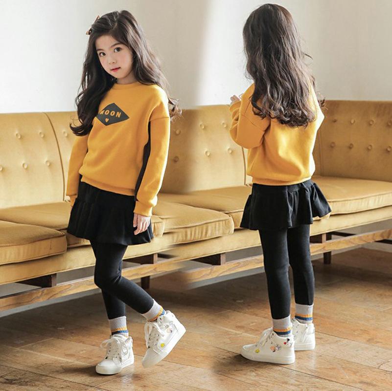 Korea Modis Gaya Kapas Musim Semi atau Musim Gugur Baru Rok Celana Kasual Kaos Sweater (Kuning Set)