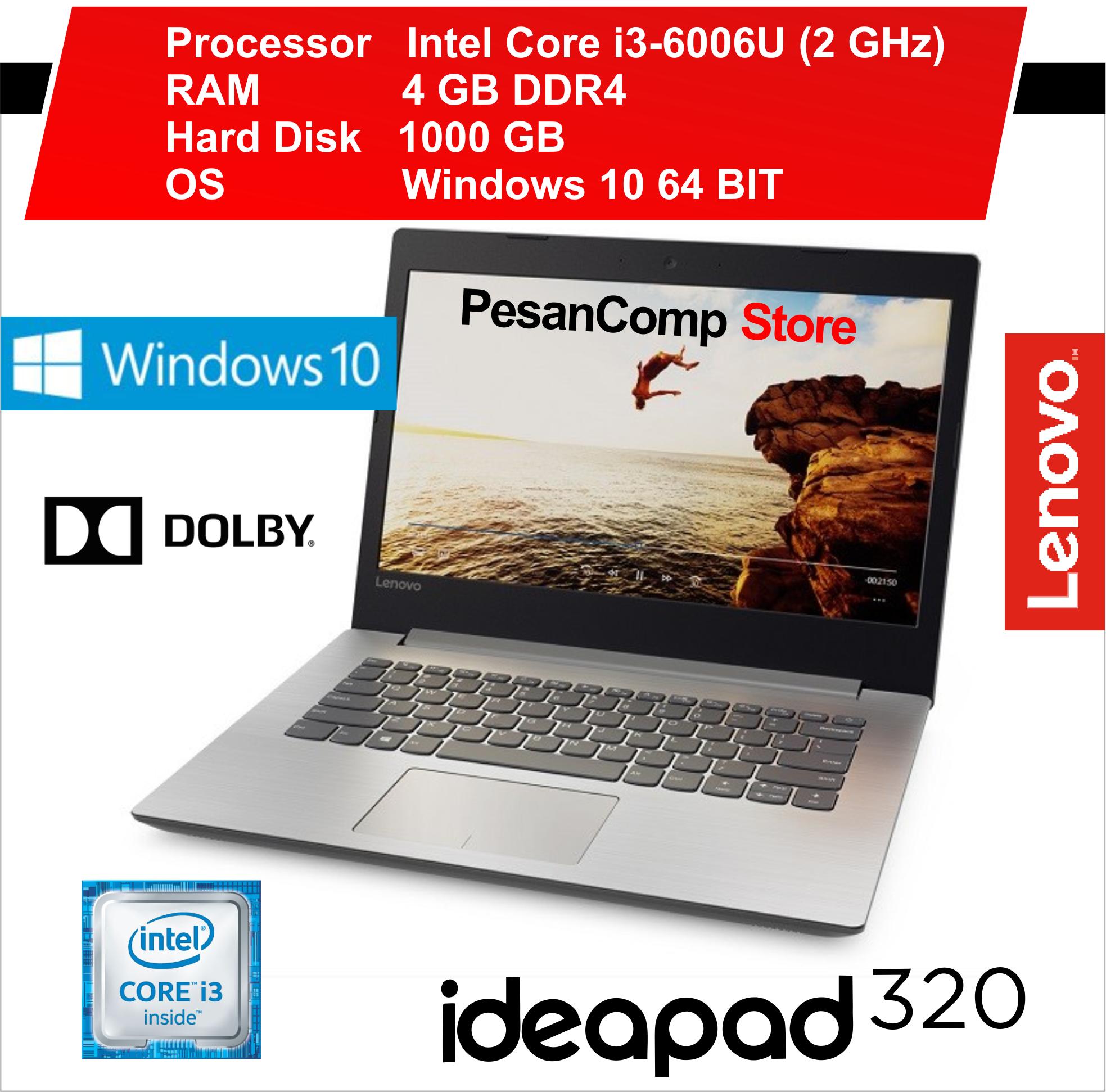 Lenovo IdeaPad 320 / Intel i3 -6006U / Intel HD Graphics / RAM 4GB DDR4 / HDD 1 TB / WINDOWS 10 / 14 Inch / Slim Desain / Garansi Resmi Lenovo Indonesia
