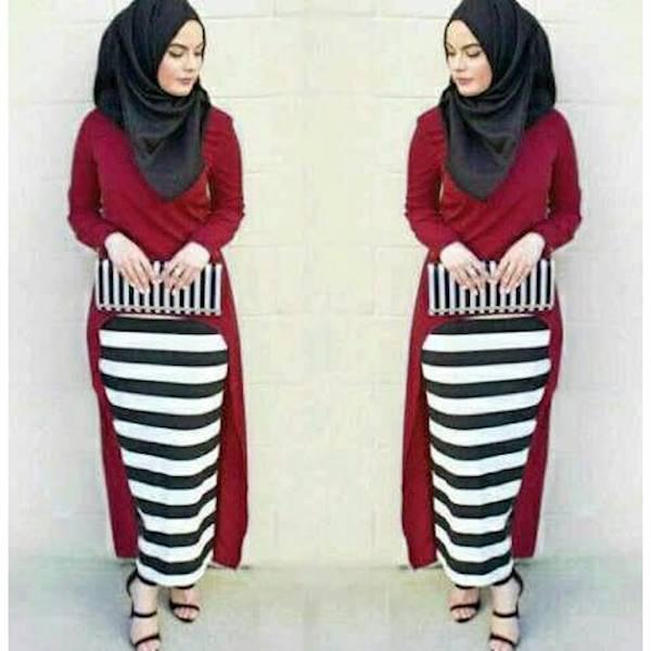 HIJAB MONIKA JERSEY STRIPE SET 3IN1 MAROON - KLDGNJS