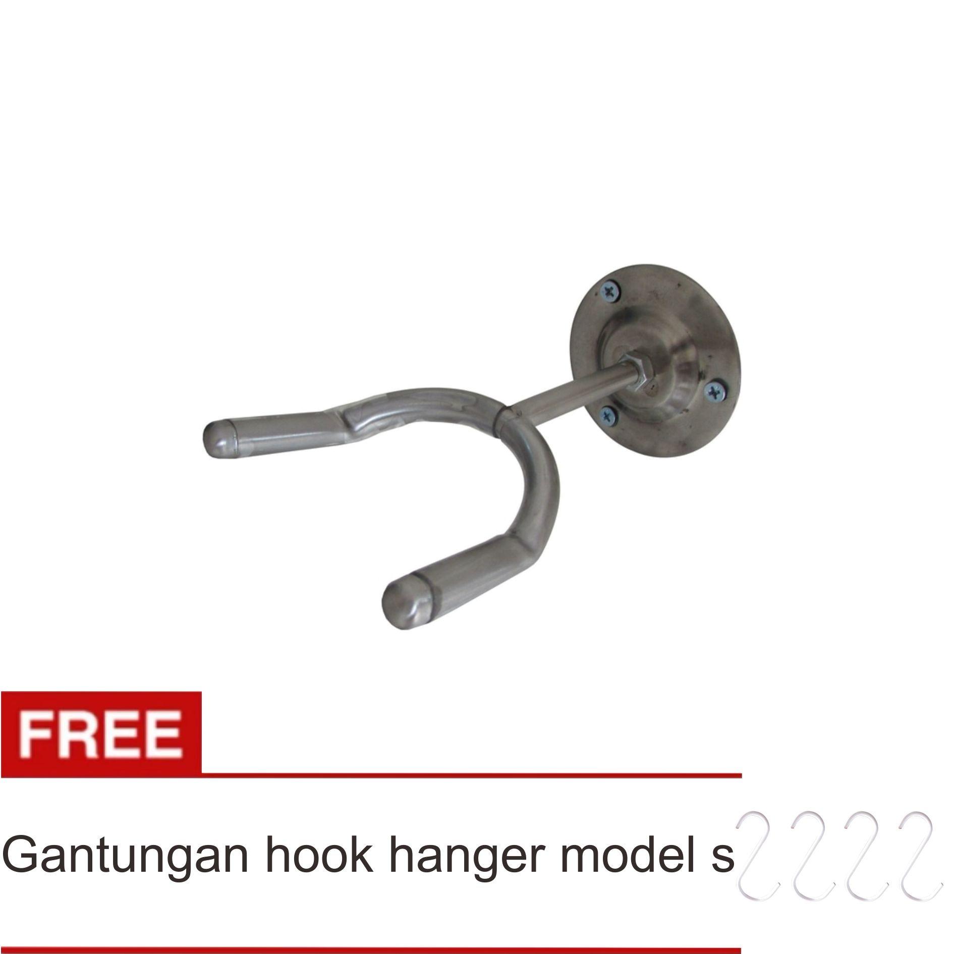 Lanjarjaya Stainless Steel Stand Gitar Dinding / Stand Gitar Gantung + Gantungan Hook Hanger Model S Set