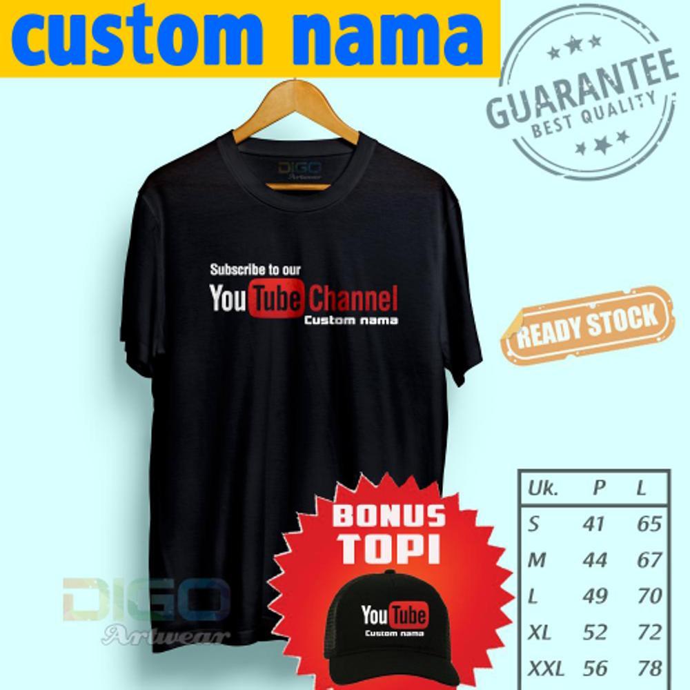 Kaos Youtubers Youtube Subscribe BONUS Custom Nama Channel & BONUS Topi Exclusif