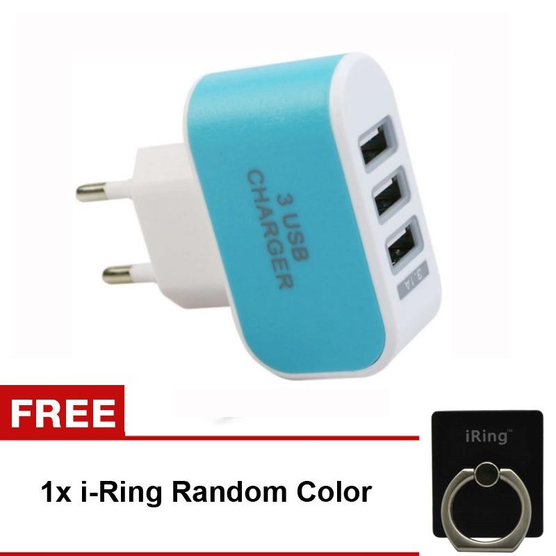 Pixio Chager USB 3 Port PU 803 Biru For Iphone Samsung Xiaomi Oppo Vivo Huawei Phone FREE i-Ring