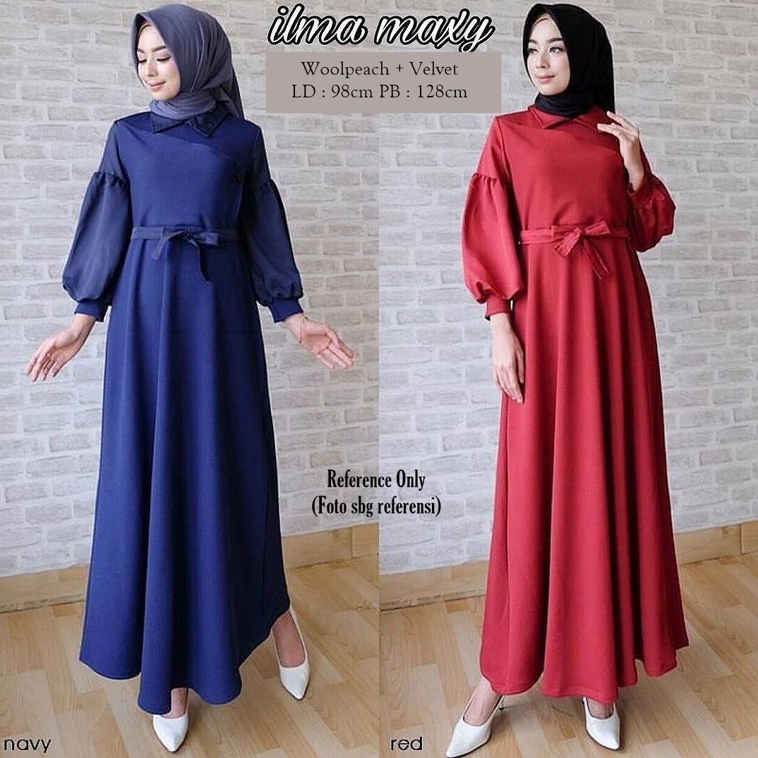 Atasan Wanita Ilma Maxy Navy / Dress / Gamis / Baju Muslimah / Maxi