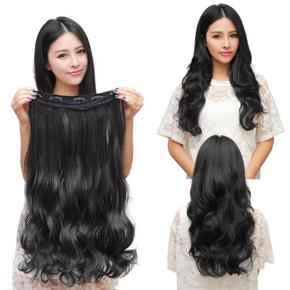 Fashion 3/4 Penuh Kepala Klip Di Ekstensi Rambut Lurus Keriting With 5 Klip Rambut Panjang Keriting (hitam)