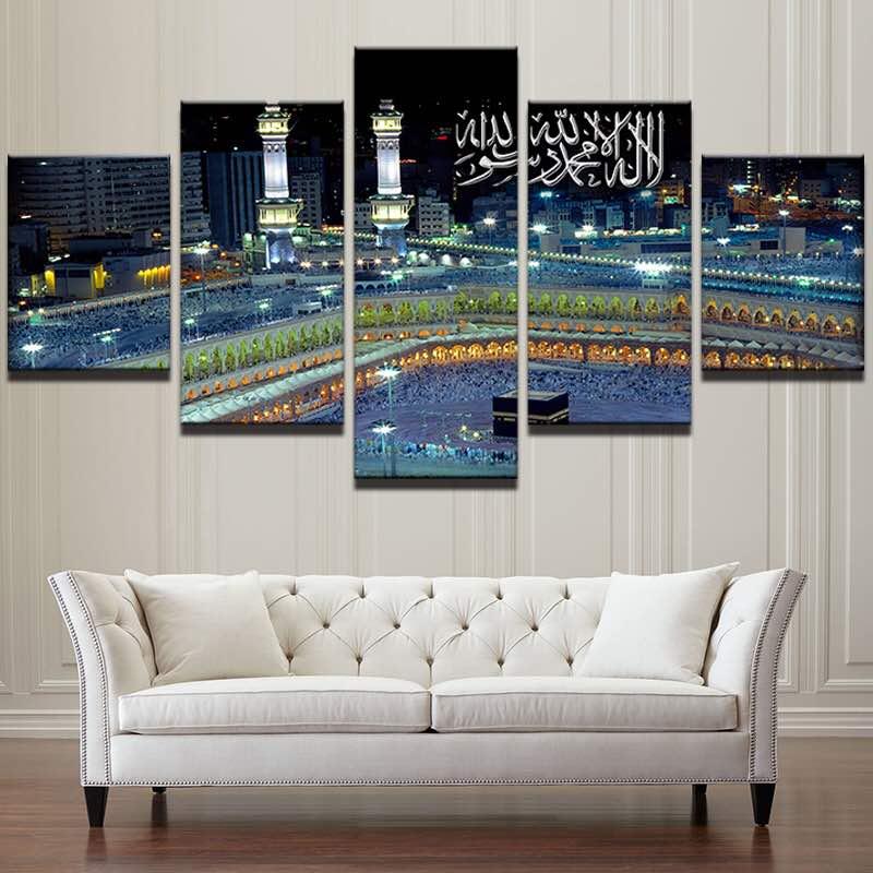 Modern Dinding Islam Gambar Seni 5 Pieces Muslim Masjid Bangunan Lukisan untuk Kamar Tidur Gambar Dekorasi Rumah Poster Unframed