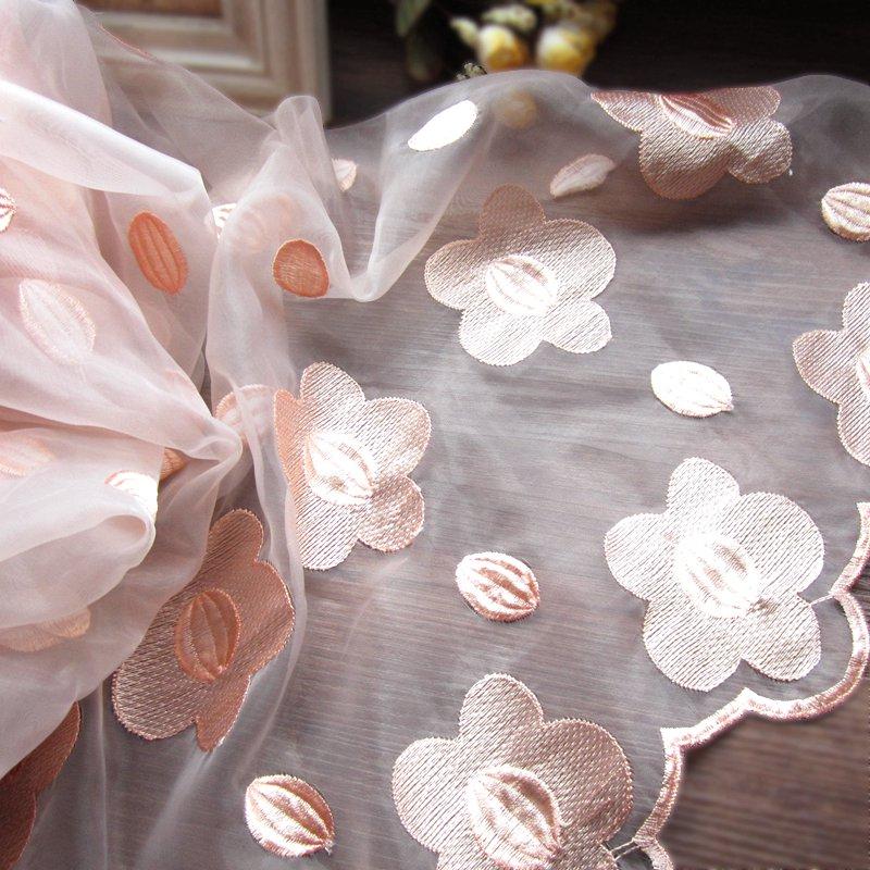 Buatan tangan diy bahan kain merah muda kulit Benang sutra bordir Dua Sisi Ombak organza bahan kain busana kekinian Pakaian bordir kain bahan