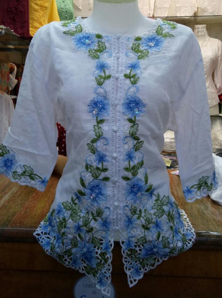 Ak-15 Kebaya Kartini - Blue Katun Combi Full Bordir Akiko Fashion