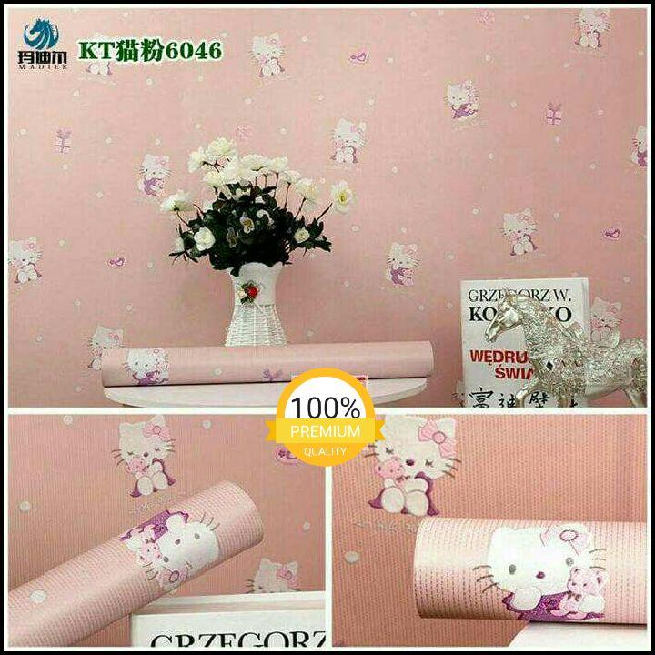 Wallpaper dinding murah ruang tamu kamar anak hello Kitty pink terbagus terlaris termurah elegan minimalis