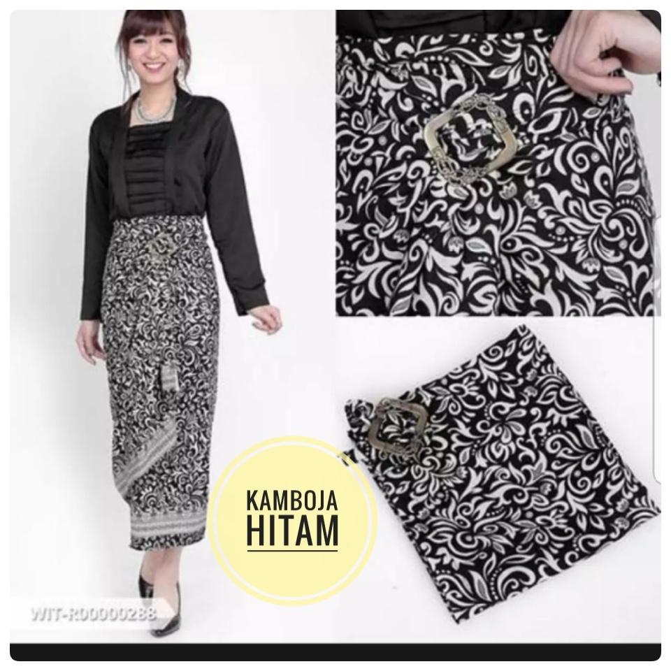 ROK LILIT BATIK MURAH / ROK PASANGAN KEBAYA / ROK PANJANG MUSLIMAH / ROK LILIT PLUS RING MOTIF KAMBOJA HITAM