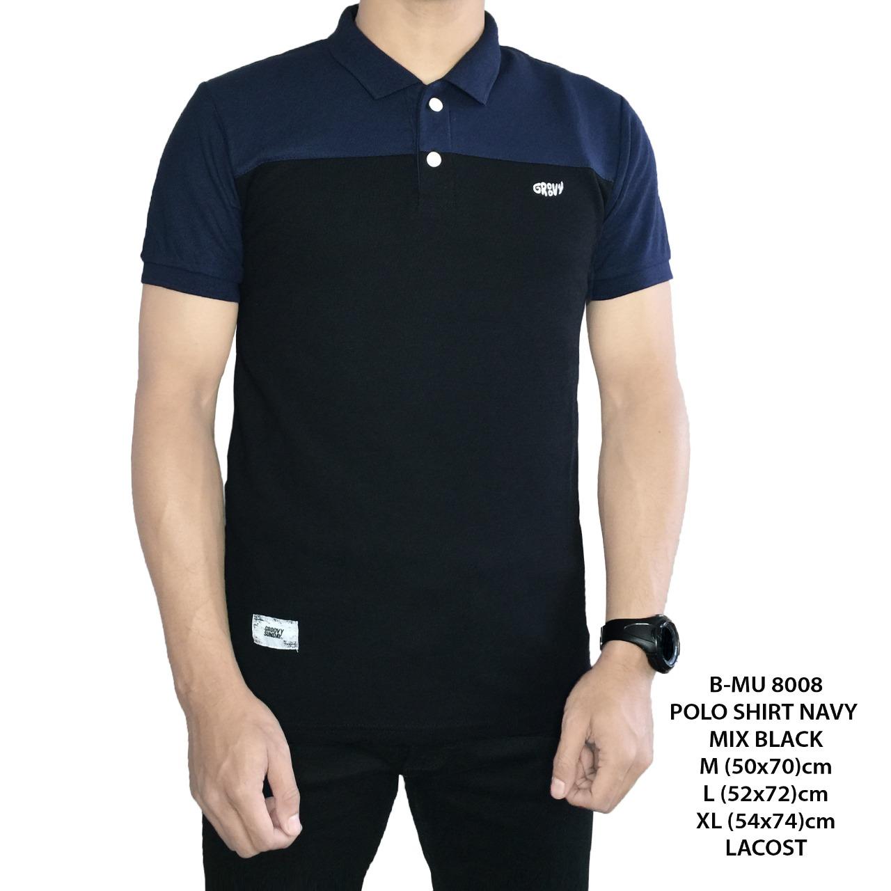 bajuku murah kaos pria polo shirt navy mix black best seller /kaos polo pria lengan pendek kerah sanghai kaos distro pria kerah mandarin fashion pria atasan pria kaos polo casual pria exclusive batik printing