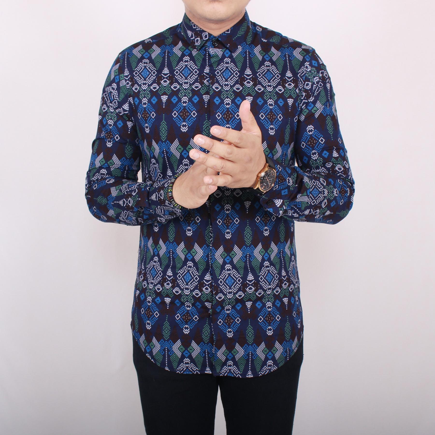 zs_fashion 6184 Kemeja Batik Pria Lengan Panjang Exclusive Kemeja Batik Cowok Kantoran Kemeja Batik Formal Biru