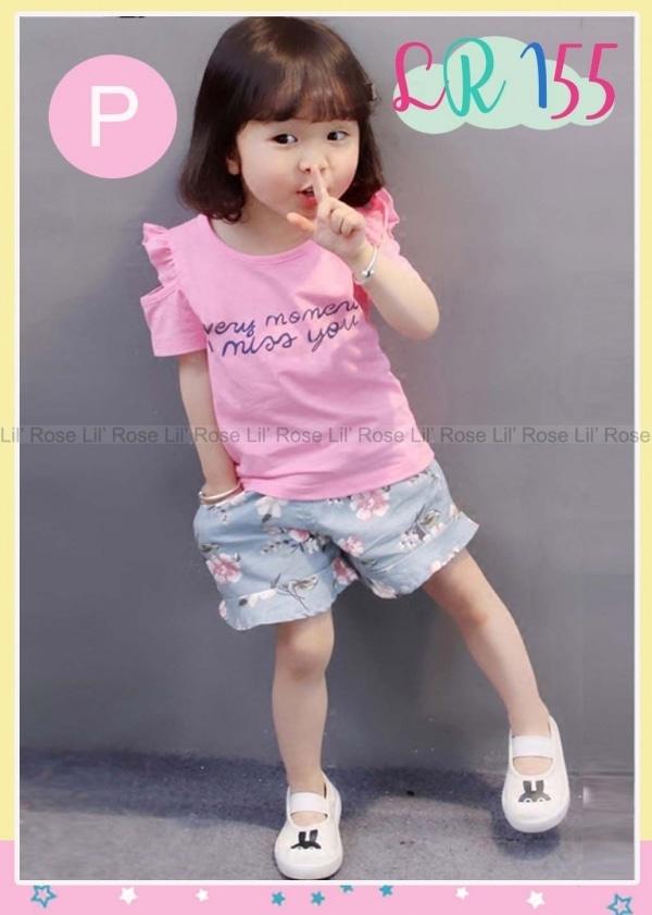 Baju Setelan Anak Perempuan Cewek Import Sabrina Pink Hot Pants Bunga