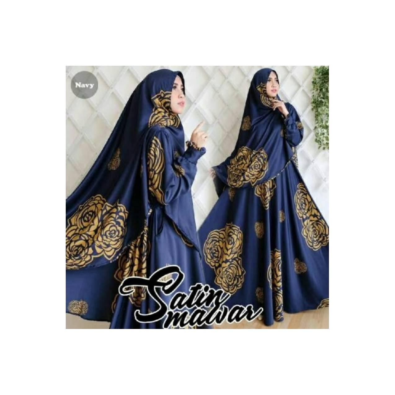 Baju Pengantin Muslimah 118451 SYARI MAWAR SATIN NAVY