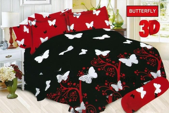 BEDCOVER SET BONITA BUTTERFLY No.1 KING 180 SPREI BCS KUPU HITAM MERAH Exclusive