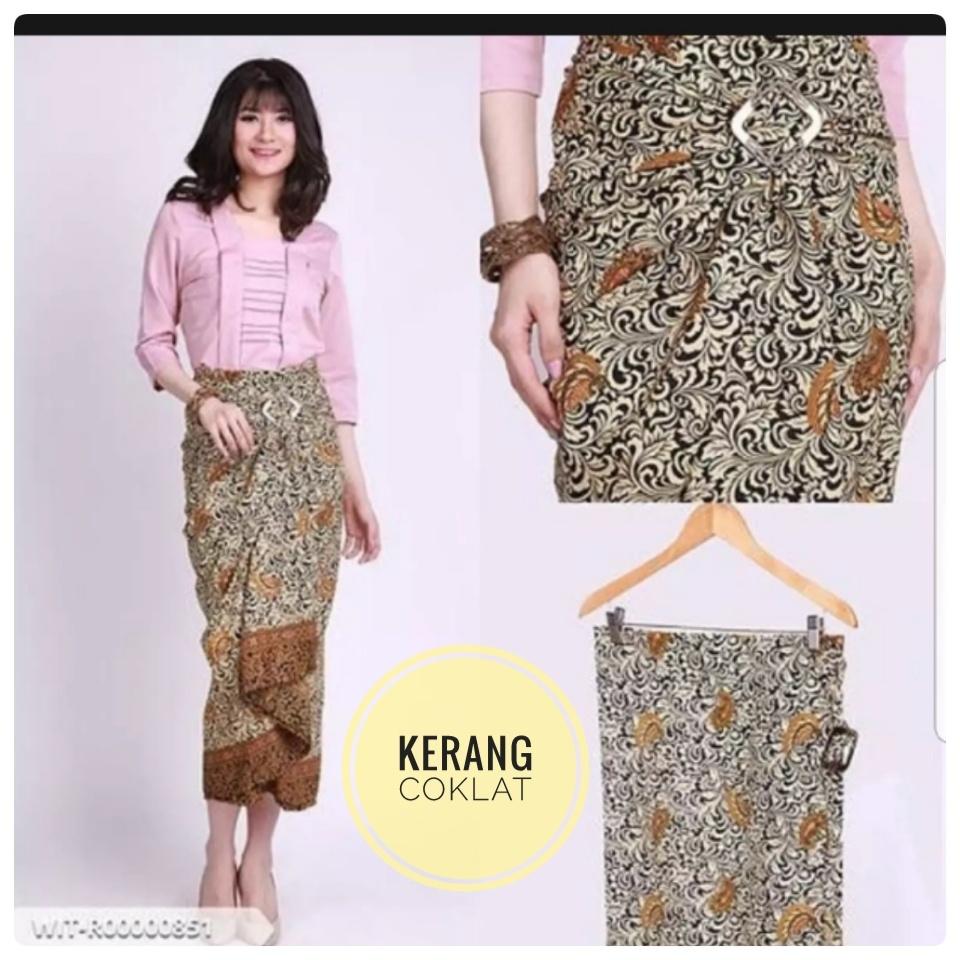 ROK LILIT BATIK MURAH / ROK PASANGAN KEBAYA / ROK PANJANG MUSLIMAH / ROK LILIT PLUS RING MOTIF KERANG COKLAT