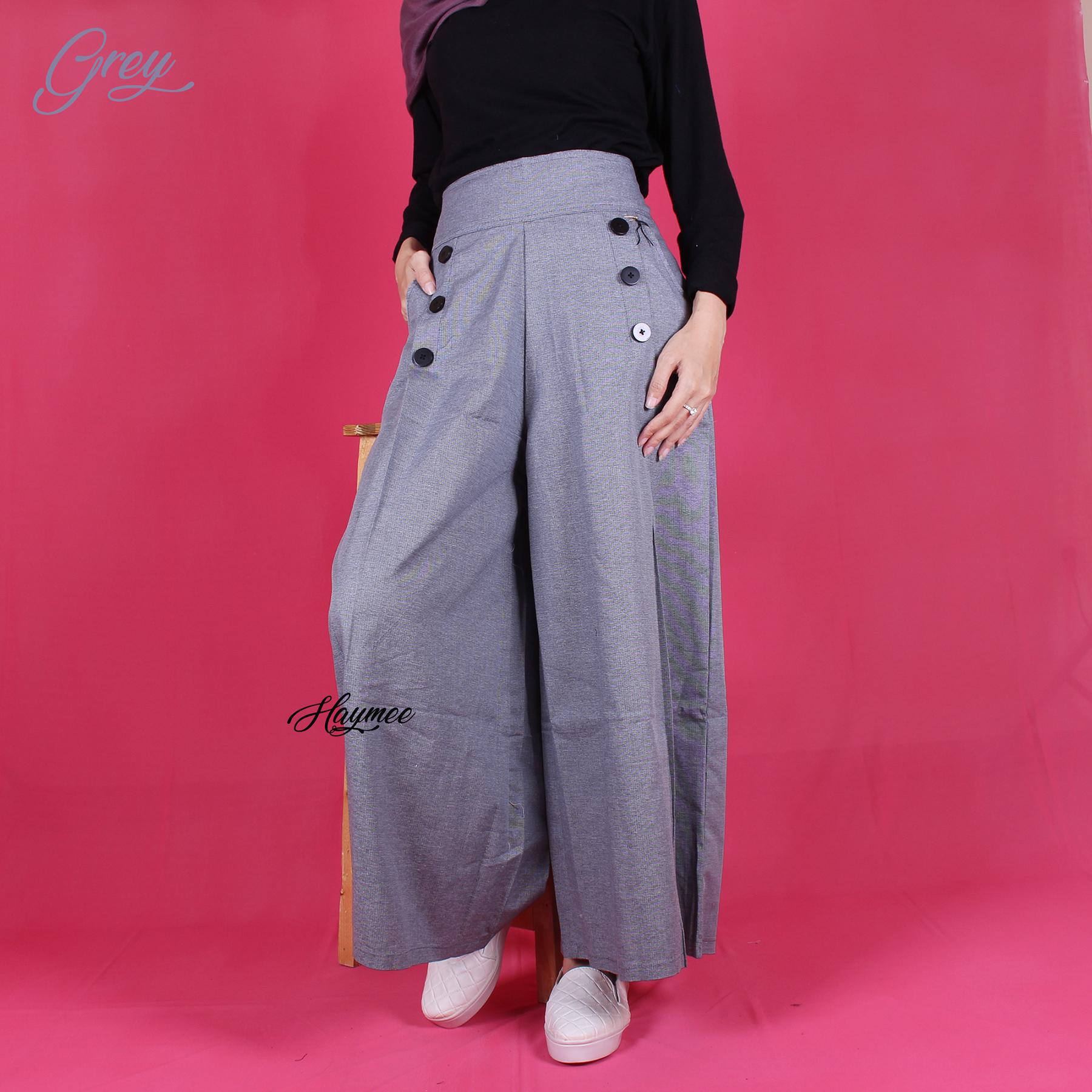 HaymeeStore Celana Kulot Panjang Jumbo Wanita Celana Cullot Cewe Kantor Casual Motif Kancing