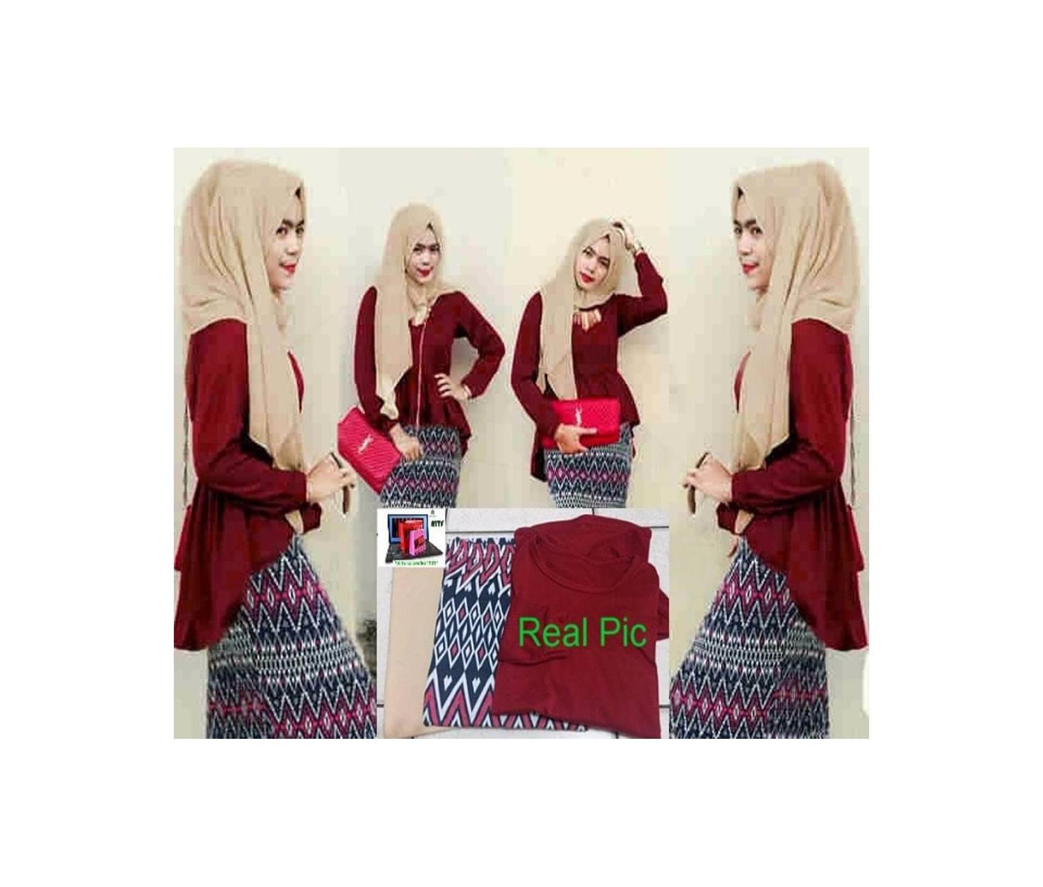 tren Hijab Maroon Peplum Tribal Set 3in1 BEST MODEL