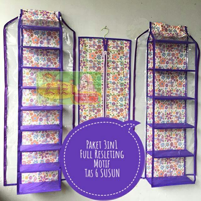 Rak 3in1 Alas Triplek Kayu Resleting Motif Organizer Zizi Aksesoris Hana_id.Store