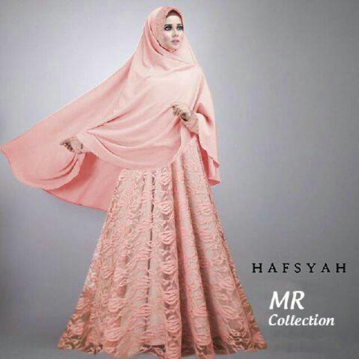 BAJU BUSANA MUSLIM GAMIS HAFSYAH SYARI MERAH HIT MAXI BRUKAT BERGO NO
