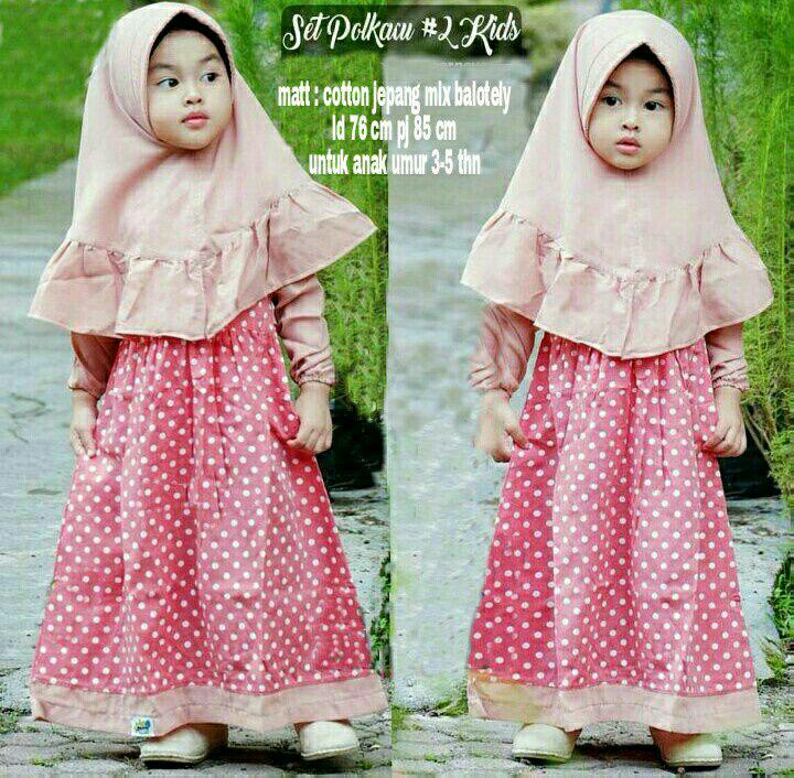 Dabir shop Gamis anak wanita polka katun Jepang usia 3-5th