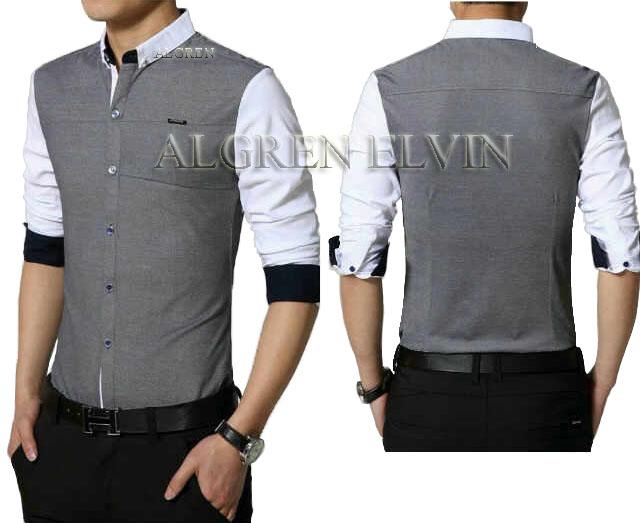 Algren Baju Hem PROMO DISKON Kemeja Pria Elvin lengan panjang - Abu / Slim fit / Casual / Polos / Kerja / Kantor / Katun / Kem / Atasan / Pakaian