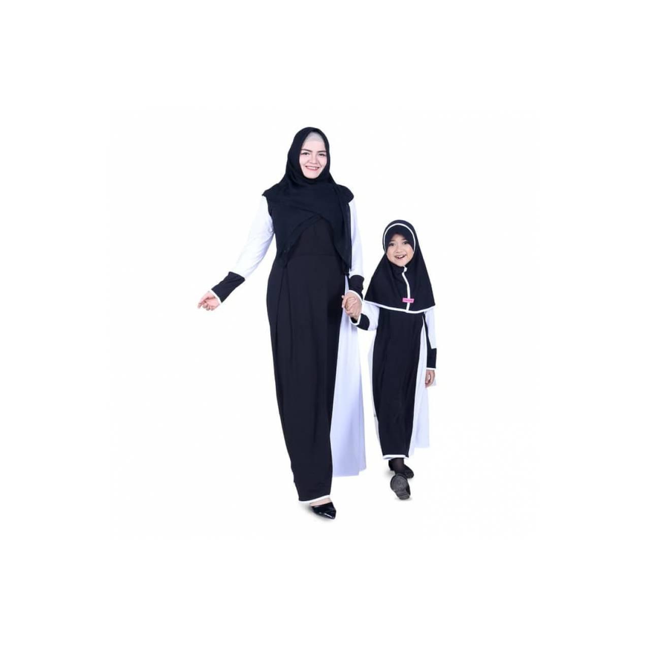 BAJU Muslim Couple Gamis Ibu dan Anak Jersey -Hitam CMJBK02