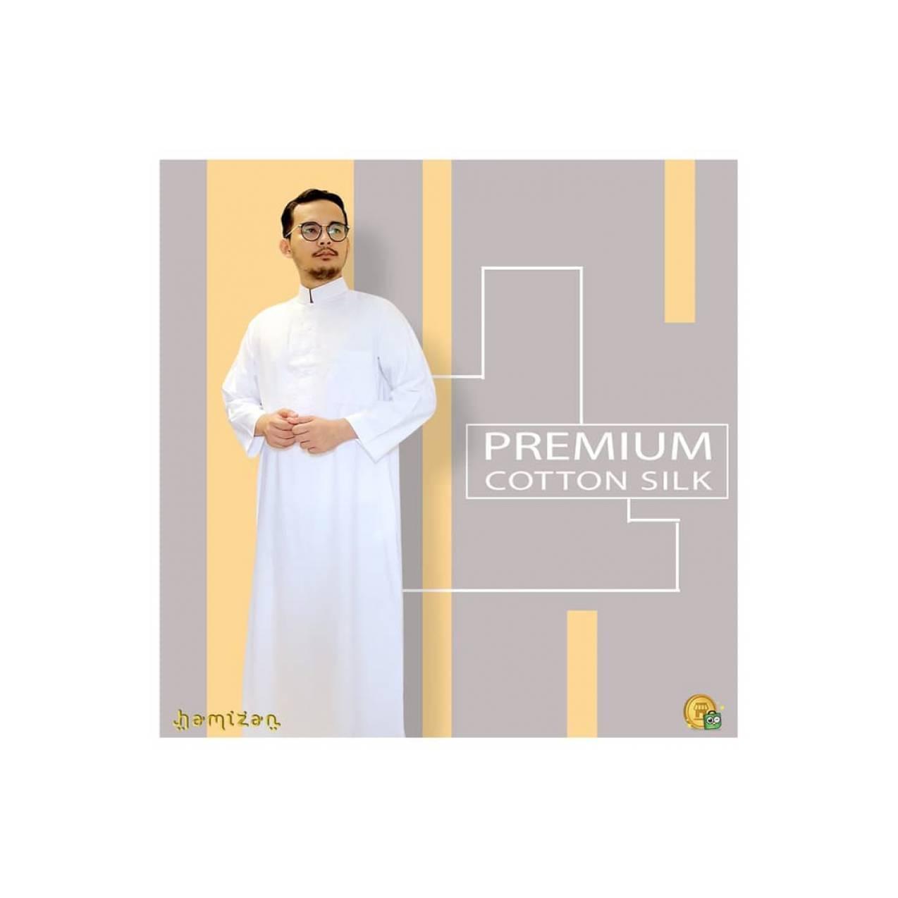 Baju Gamis Jubah Pria Umroh Haji Ihram Katun Soft Denim Ekspor Putih