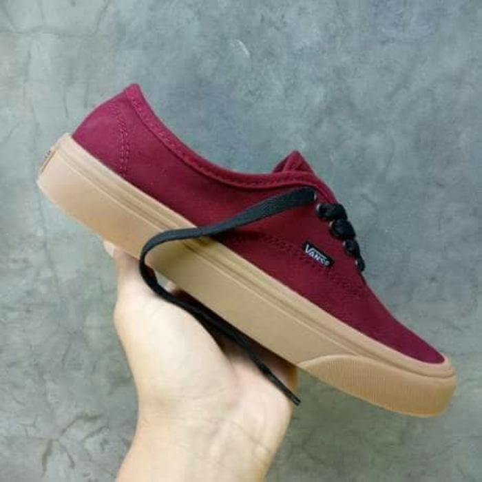 Promo WAFFLE IFC SEPATU SNEAKERS HITS KEREN GAYA VANS AUTHENTIC MAROON BLACK Diskon