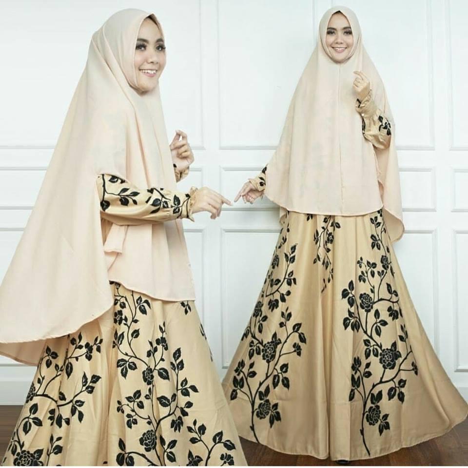 Maxi Dress Gamis Dewasa Syari Bunga Kecil Gold