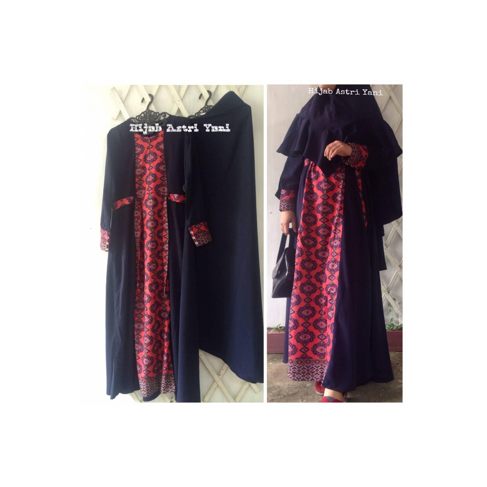 Gamis syari polos kombinasi motif batik +jilbab