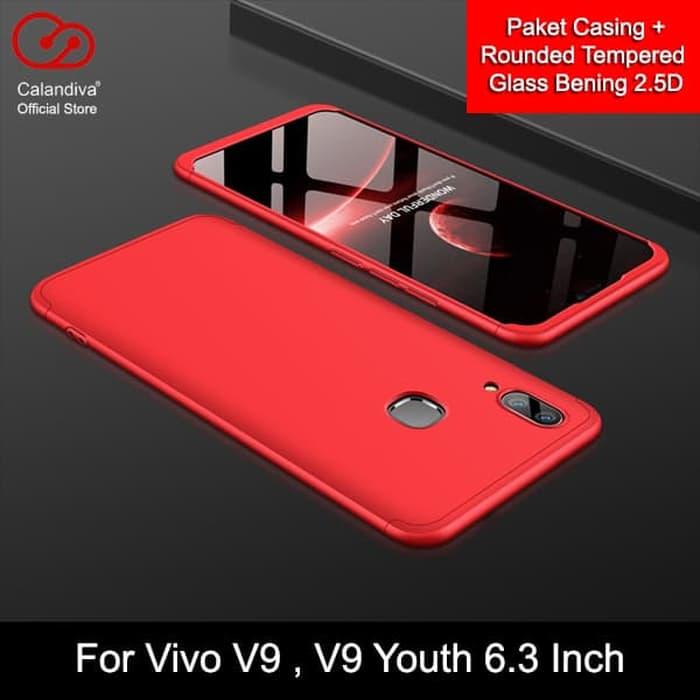 Harga Promo!! Premium Front Back for Vivo V9 , V9 Youth - Full Red + TG/ casing hp/ cover hp/ asesoris handphone/