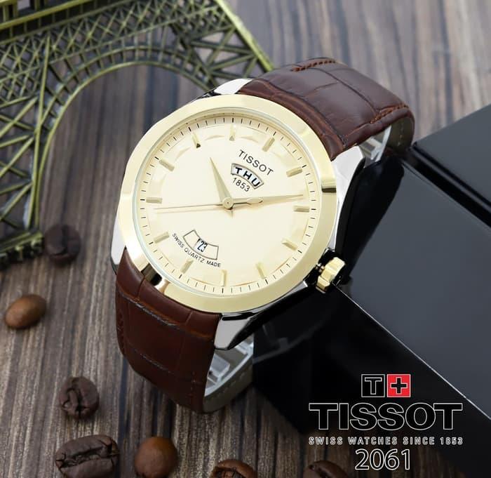 Jam Tangan Pria Tissot Daydate 02 Leather Brown Kombi plat Gold / Jam Tangan Hight Quality / Jam Tangan Terlaris / Jam Tangan Impor / Jam Tangan Unik / Jam Tangan Keren