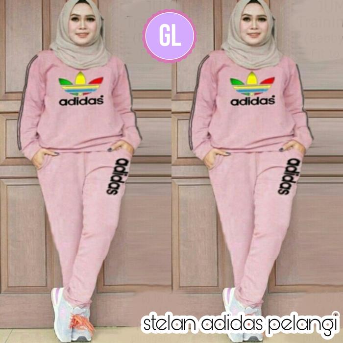 Stelan adidass pelangi/baju senam jumbo/stelan olahraga/baju olahraga