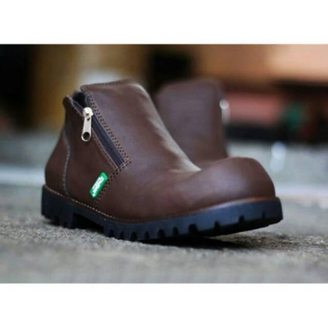 safety - Sepatu Boots Safety Kickers Resleting Pria - Warna Coklat / Ujung Besi / Sepatu Pria / Sepatu Safety
