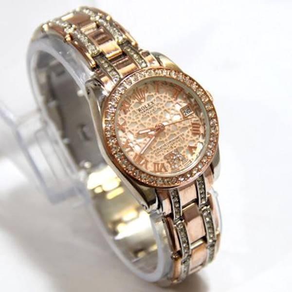Jam Tangan Wanita / Cewek Rolex Cantik Rantai Kombi Rosegold Mini