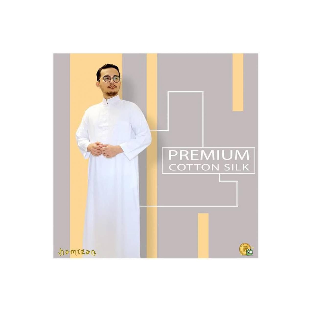 Baju Gamis Jubah Pria Umroh Haji Ihram Katun Soft Denim Ekspor Putih