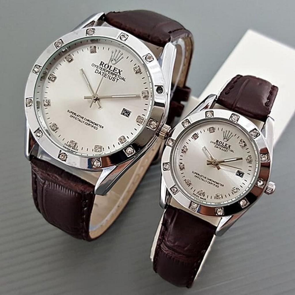 jam tangan couple / jam tangan couple anti air / jam tangan couple murah / jam tangan couple casio / jam tangan couple keren / jam tangan couple swiss army / Jam Tangan Rolex Couple Leather Brown Silver Harga Sepasang DISKON MURAH!!!