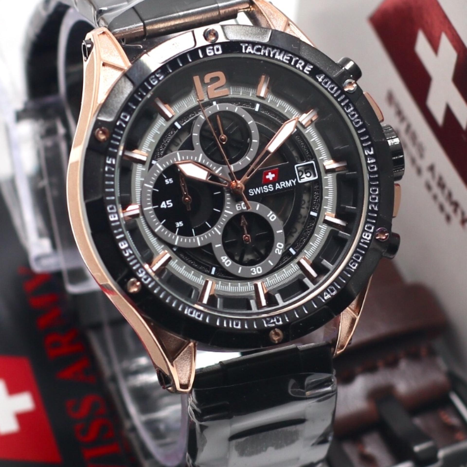 Swiss Army Sa6684m Jam Tangan Pria Chrono Strap Kulit Hitam Orange JAM TANGAN PRIA ELEGAN SWISS ARMY CRONO AKTIF KEREN SIMPEL BERKUALITAS BONUS TALI KULIT