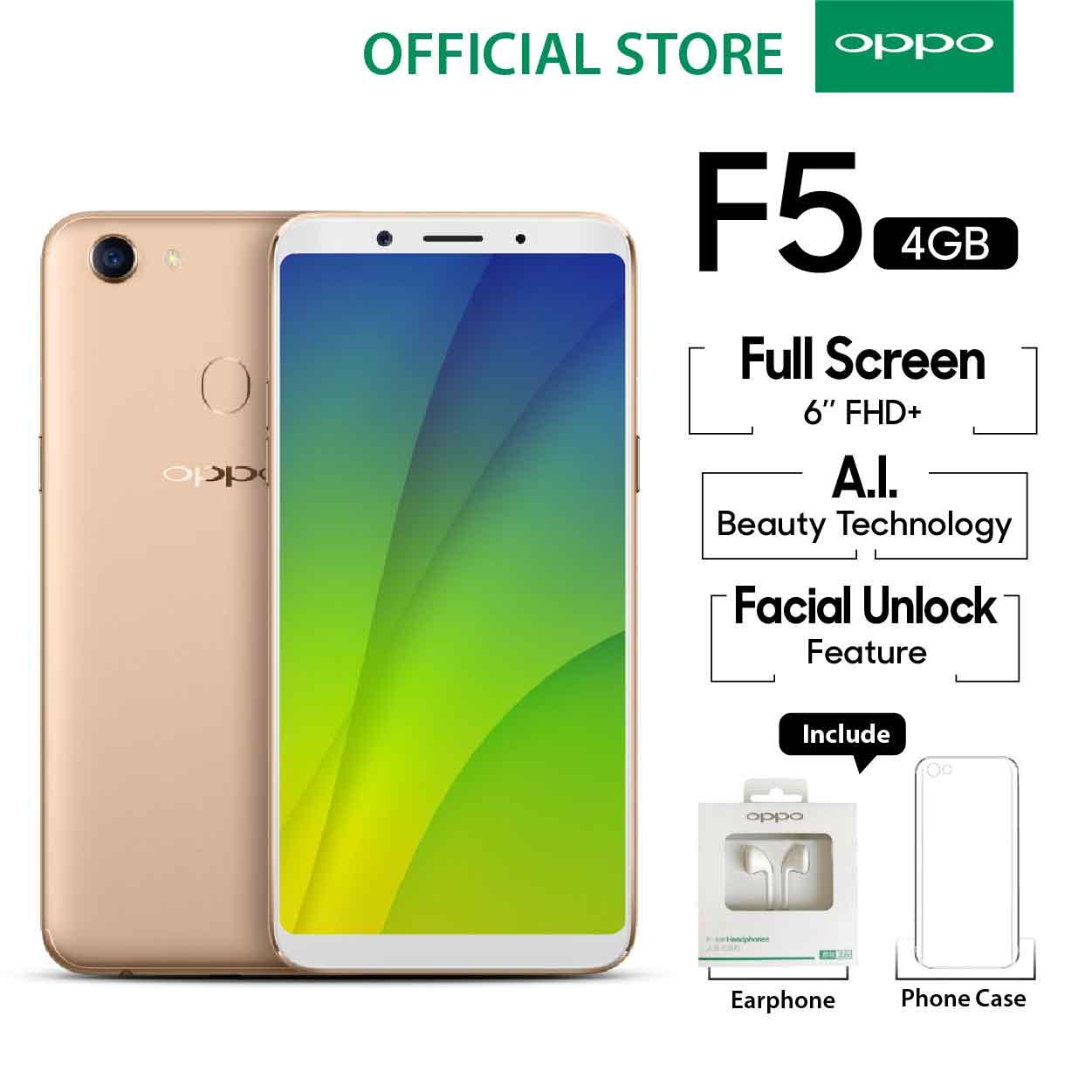 Oppo F5 Smartphone 20 MP AI Beauty Tech 4GB/32GB Gold - (Cicilan TANPA Kartu Kredit, Metode COD, Cicilan 0%)