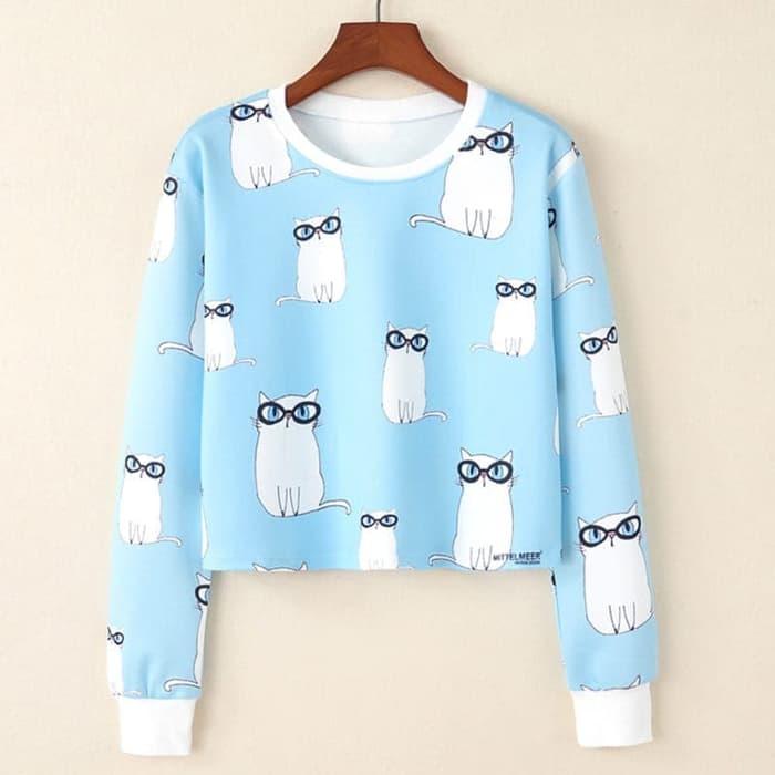 Florencefashion Sweater Wanita Mata Kucing Anggora - Biru Muda