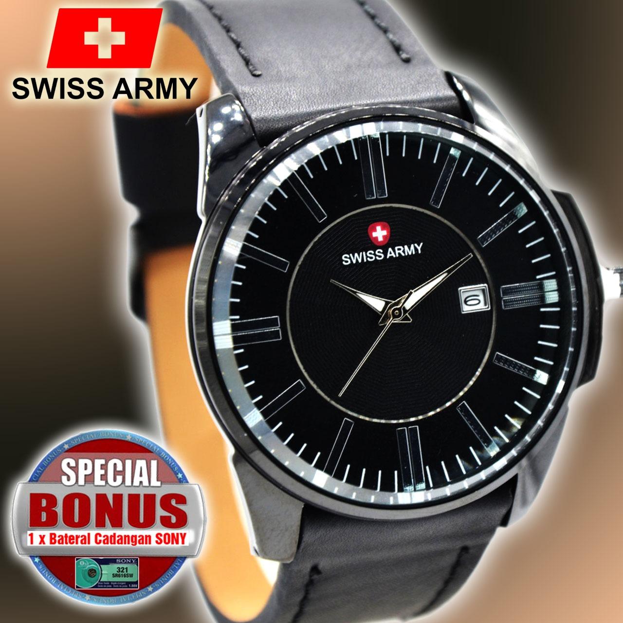 New Jam Tangan Pria Swiss Army TL 4124 Stainless Tali Kulit