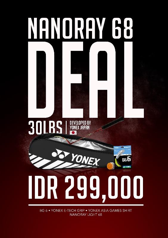 Yonex Rudi Hartono Series Combo Pack Nano Ray 68 Light Raket Badminton + Thermo Bag + Senar BG 6 + Grip E-Tech + Rudi Hartono Sign