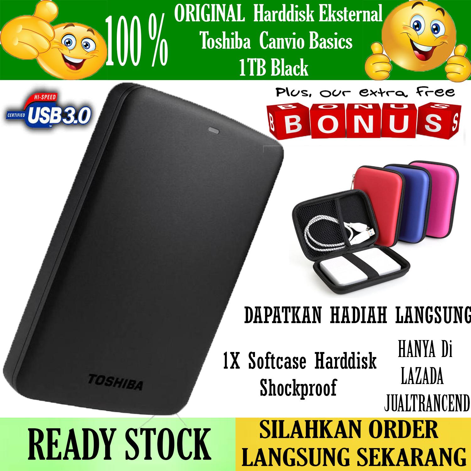 Toshiba Canvio Basic 1TB - HDD / HD / Hardisk Eksternal - Hitam - Gratis - Case Harddisk
