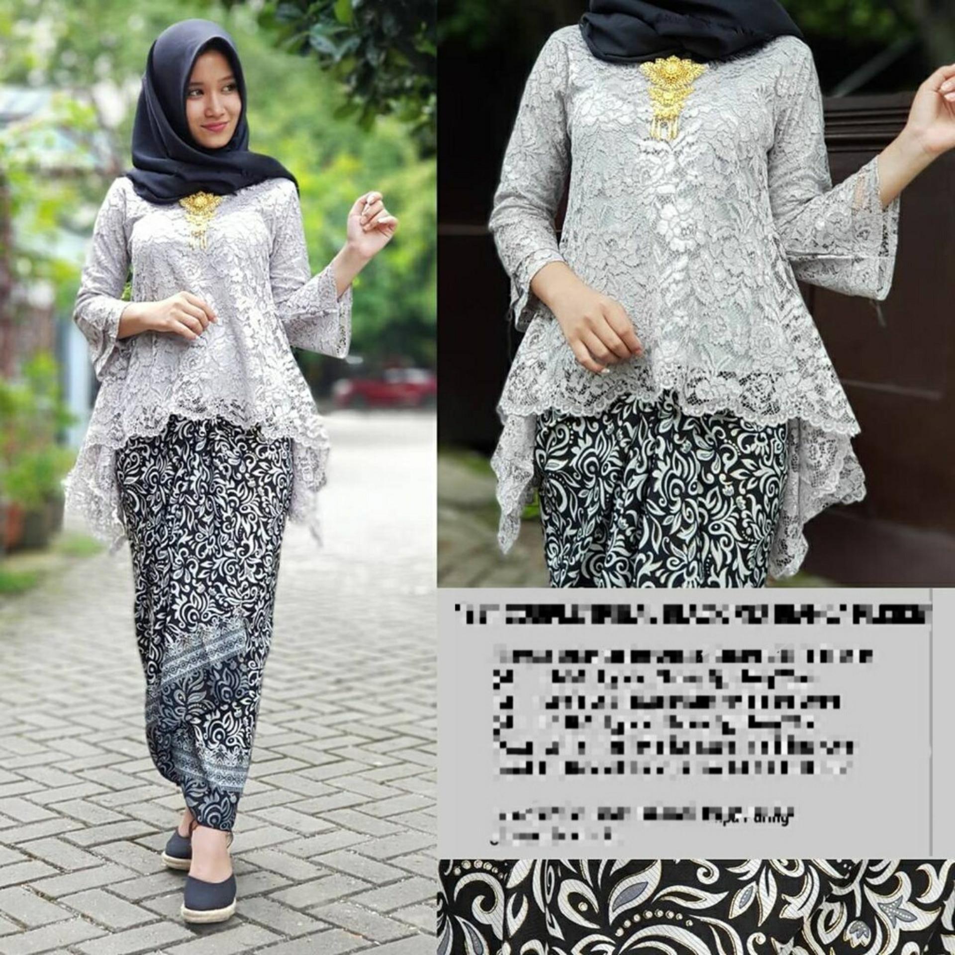 C&Buy Store Setelan Kebaya Modern dan Kain Batik Lilit Wanita RIANCA ABU + Ring (Tanpa pasmina) / Kebaya Brukat / Kebaya Wanita / Kebaya Muslimah / Rok Batik Wanita / Kebaya Pesta / Stelan Kebaya Muslim / Kebaya Murah / Stelan Batik