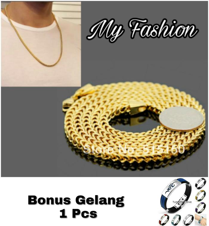 ORIGINAL!!! Kalung Titanium Motif Kotak Gold 24K Pria Size 60X3