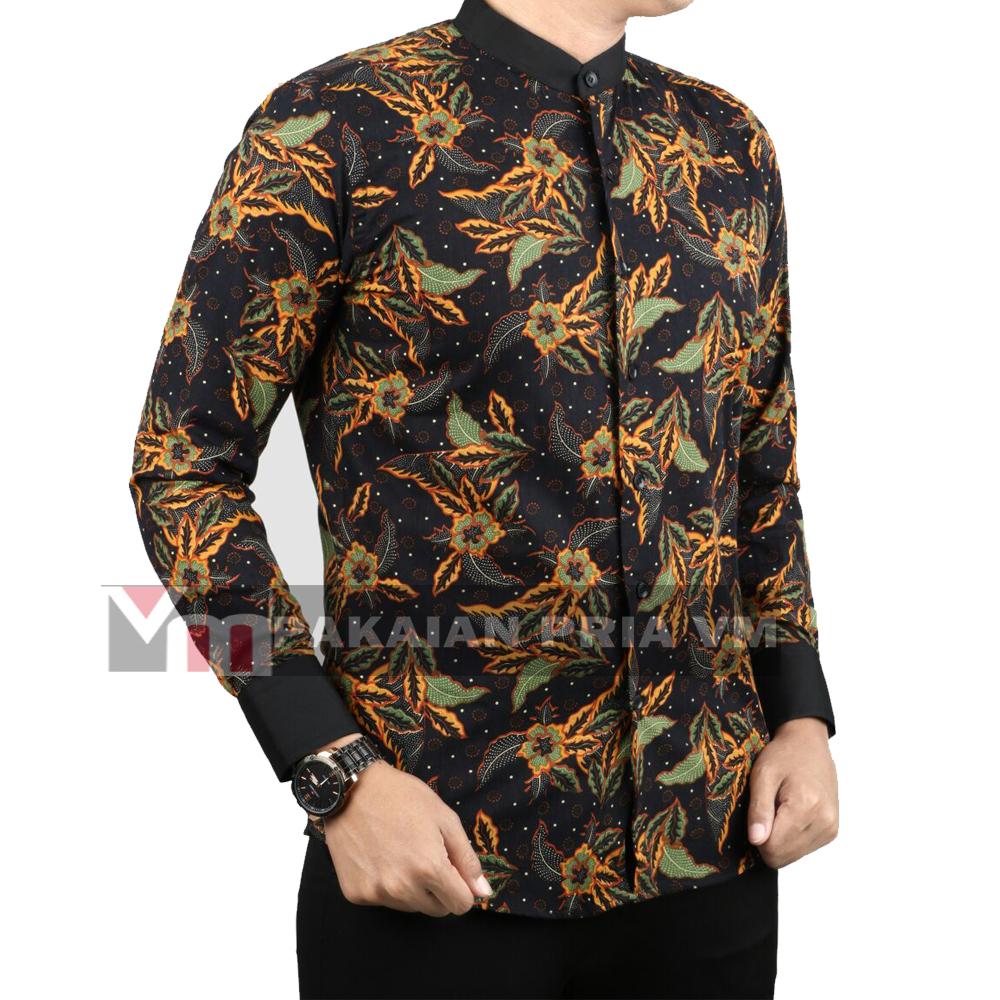 Baju Batik Kerah Koko Shanghai Kemeja Slimfit Lengan Panjang