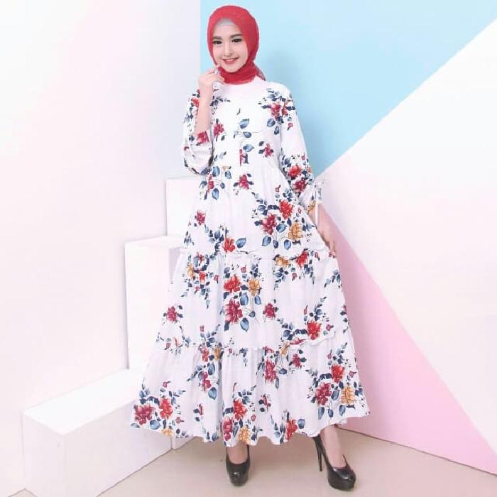 Gamis Bunga Katun Dasar Putih