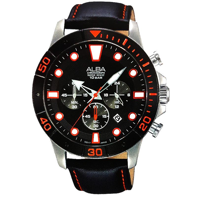 ALBA Chronograph - Jam Tangan Pria - Hitam - Tali Kulit - AT3A15
