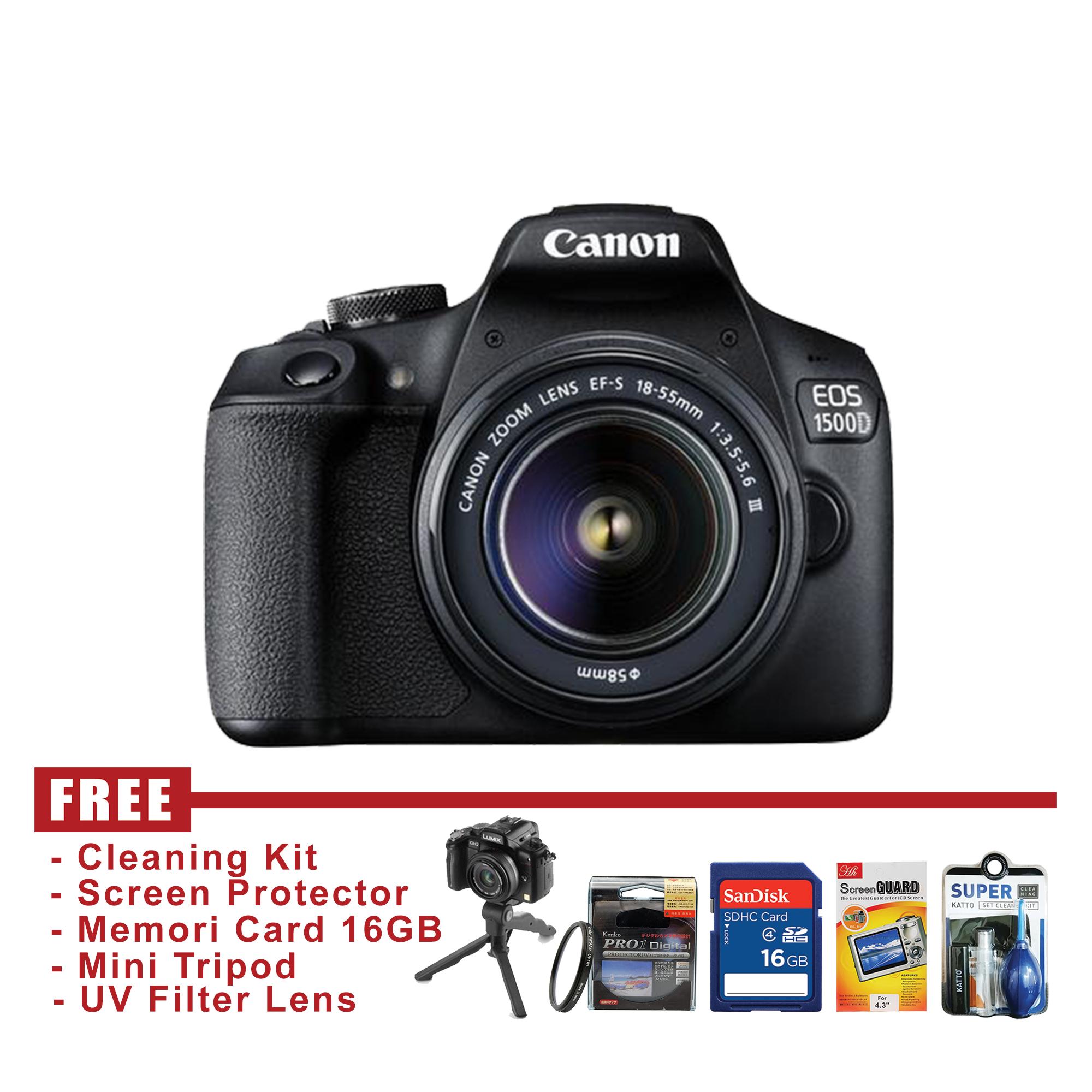 Canon EOS 1500D Kit 18 55mm III Hitam FREE Accessories